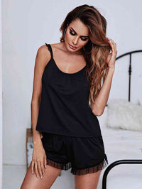 Thumbnail for Gathered Detail Spliced Mesh Sleeveless Top and Shorts Lounge Set - 2 PCS. - T - 2 COLORS -