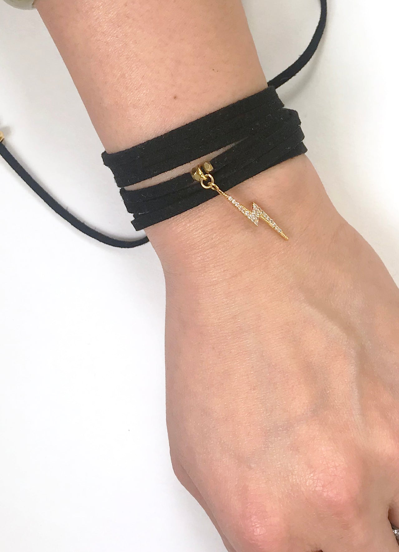 Gena Myint - Lightning Bolt Black Suede Wrap Bracelet -