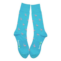 Thumbnail for Summer Ties - Flamingo Socks - Men's Mid Calf - Pink on Aqua Blue - 1 COLOR -