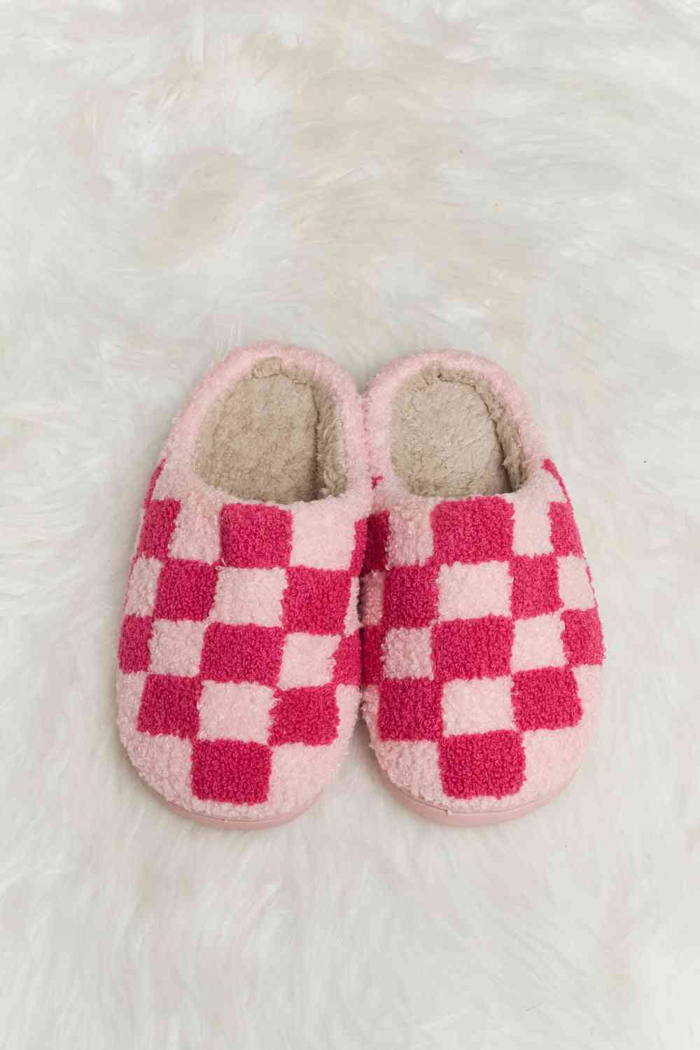 Melody Checkered Print Plush Slide Slippers - LIMITED SIZES LEFT - T - 4 COLORS -