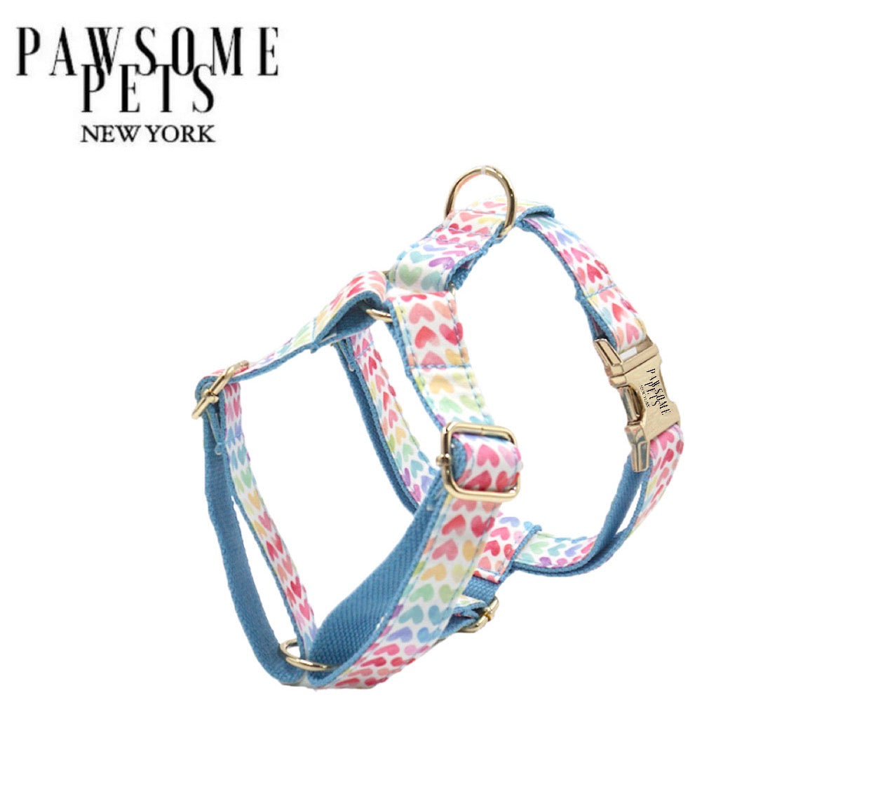 Step in Harness - Rainbow Heart Blue -