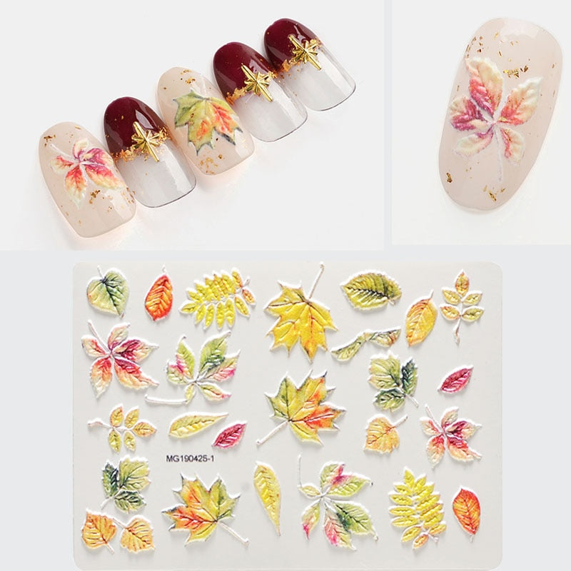 3D Acrylic Engraved / Relief - Flower Nail Stickers Embossed Flowers & Leaves - [27 DAY DELIVERY] -  Water Decals  - 19 STYLES! -