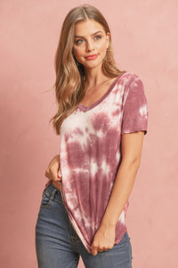 Thumbnail for Riah Fashion - Tie Dye  V-Neck Round Hem Top - 5 COLORS -