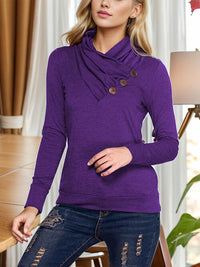 Thumbnail for Buttoned Mock Neck Long Sleeve Blouse - T - 2 COLORS -