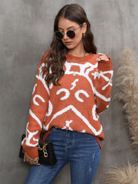 Thumbnail for Printed Round Neck Dropped Shoulder Sweater - T - 2 COLORS -