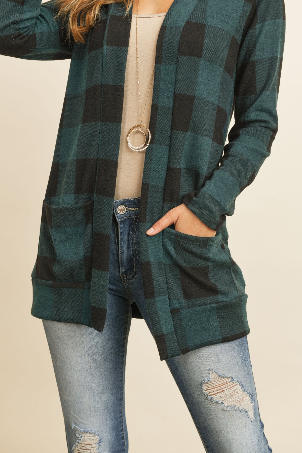 Riah Fashion - Plaid Long Sleeved Front Pocket Open Cardigan - 3 COLORS -