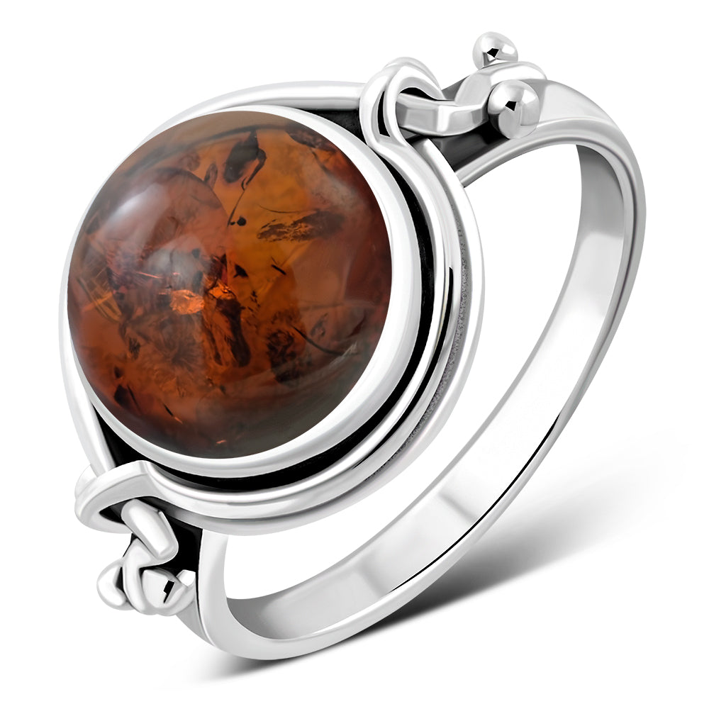 Creidne - Ethnic Baltic Amber Sterling Silver Ring - 7 SIZES -