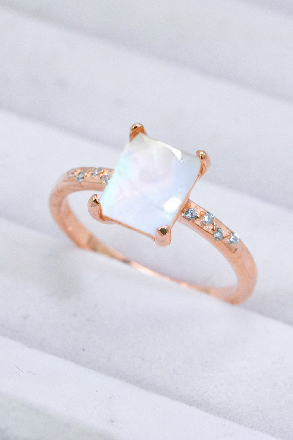 Square Moonstone Ring - T - SIZES 6 THRU 9 - 3 FINISHES -