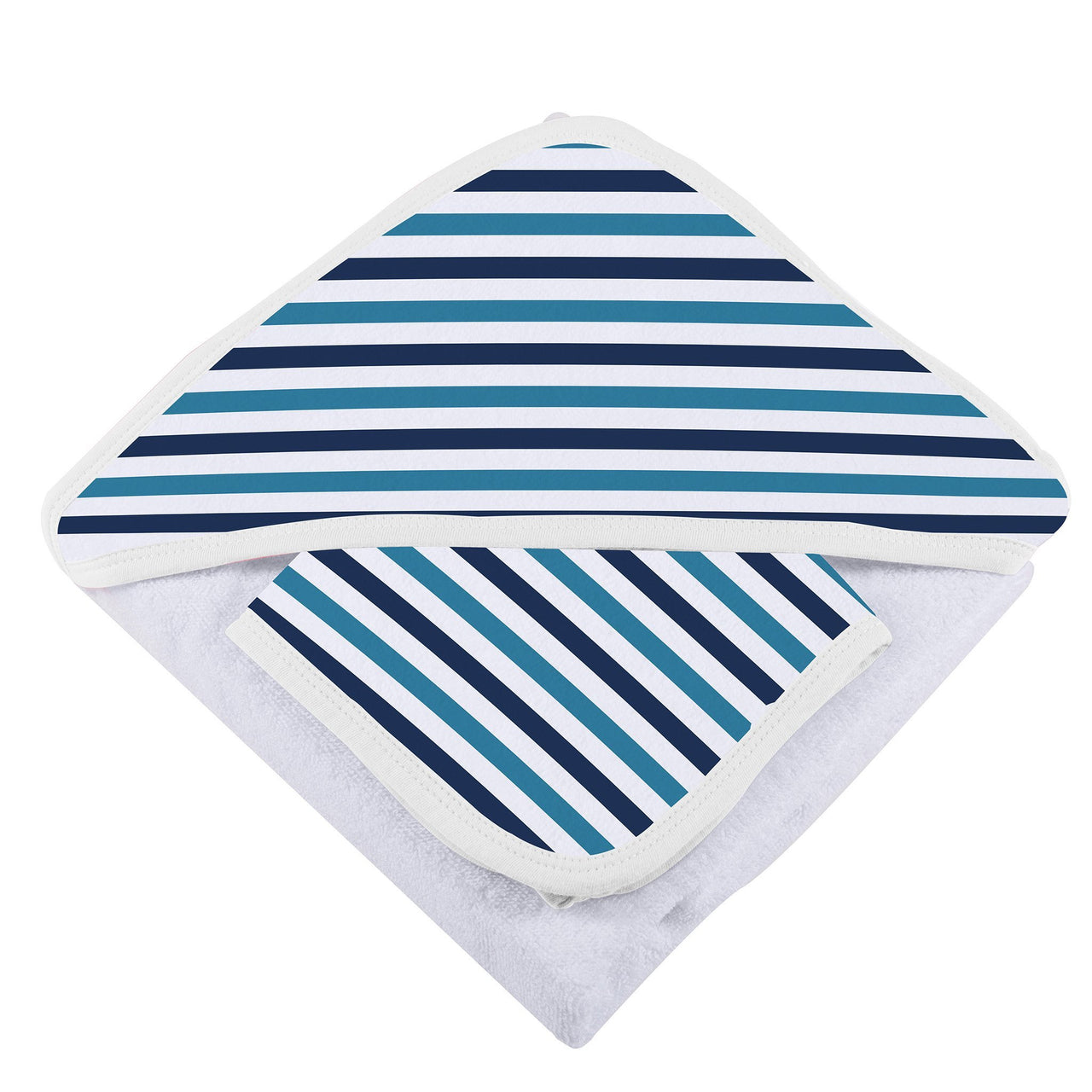 Newcastle - Blue and White Stripe Bamboo Hooded Towel and Washcloth Set -