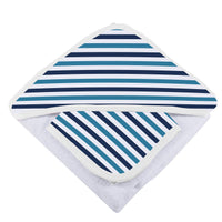 Thumbnail for Newcastle - Blue and White Stripe Bamboo Hooded Towel and Washcloth Set -