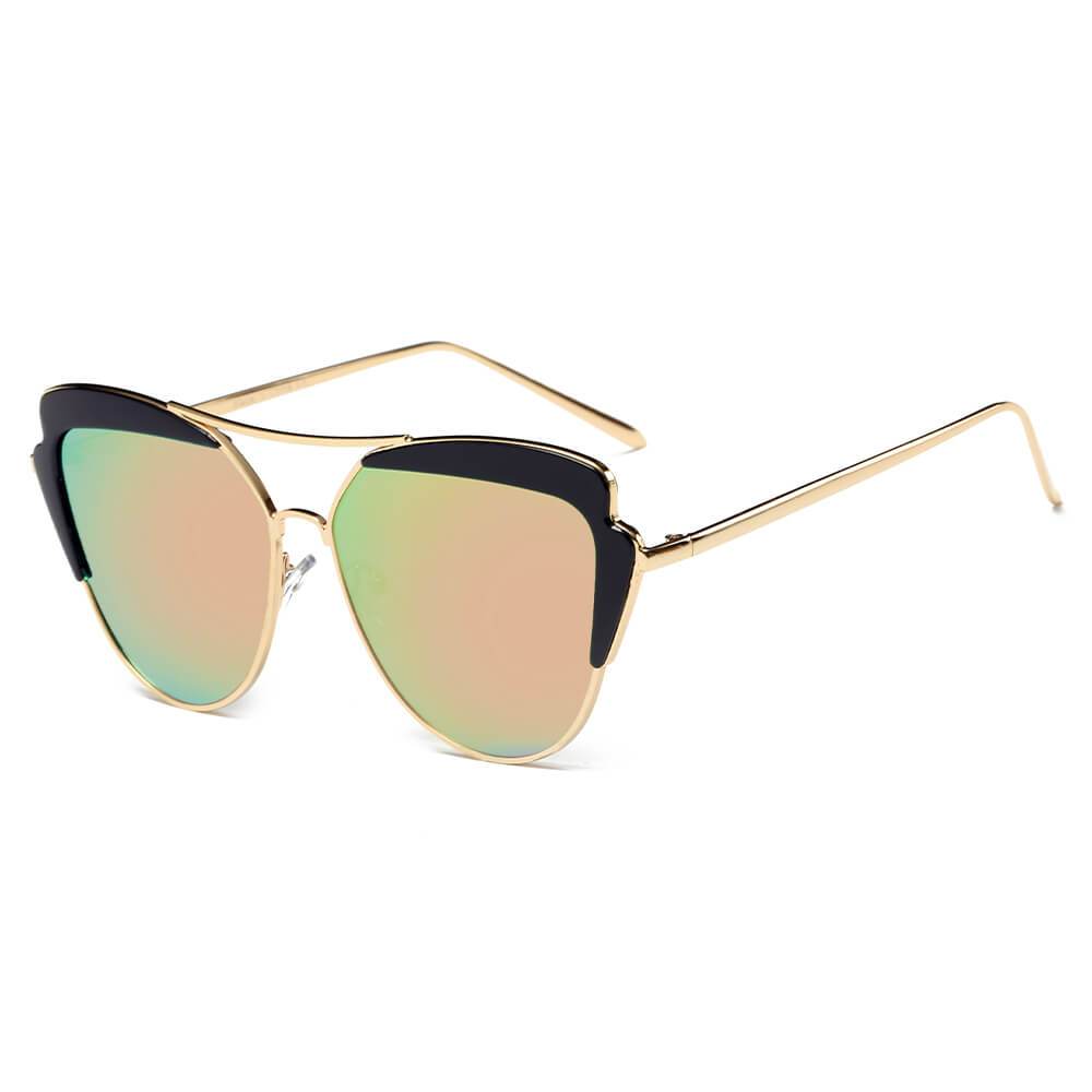 Galveston | CD11 - Women's Brow Bar Mirrored Lens Cat Eye Sunglasses - 5 COLORS -