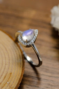 Thumbnail for Moonstone Teardrop 925 Sterling Silver Halo Ring - T - 2 FINISHES - SIZES 6 THRU 9 -