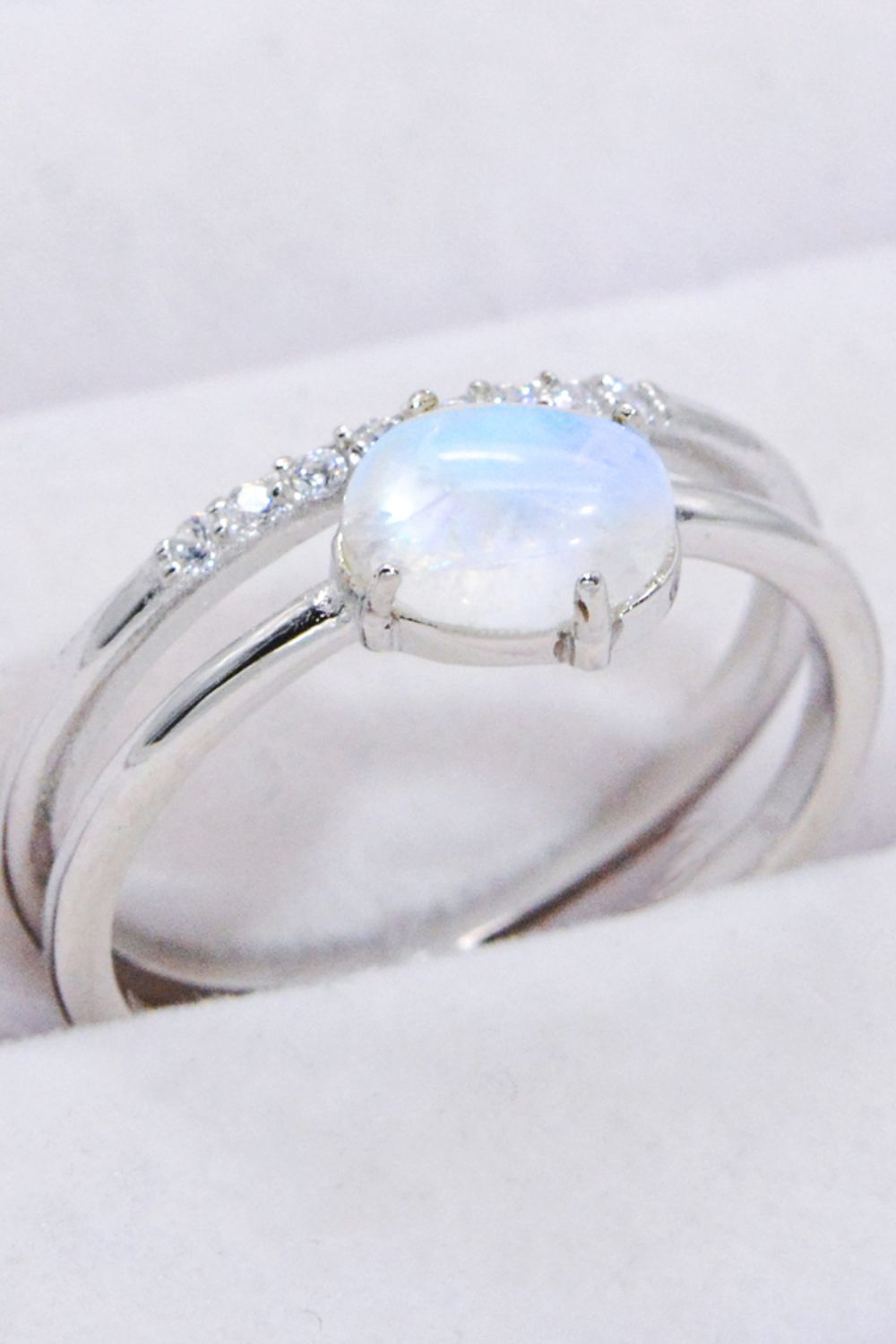 Natural Moonstone and Zircon Double-Layered Ring - T - SIZES 6 THRU 9 - 2 FINISHES -