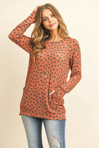 Thumbnail for Riah Fashion - Animal Print Rib Detail Long Sleeved Pocket Top - 3 COLORS -