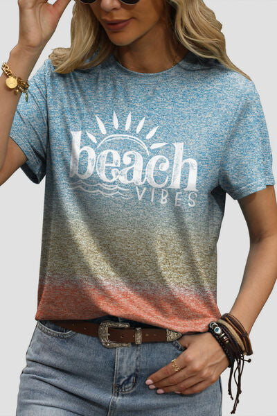 BEACH VIBES Round Neck Short Sleeve T-Shirt - T - 1 COLOR -