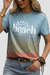 Thumbnail for BEACH VIBES Round Neck Short Sleeve T-Shirt - T - 1 COLOR -