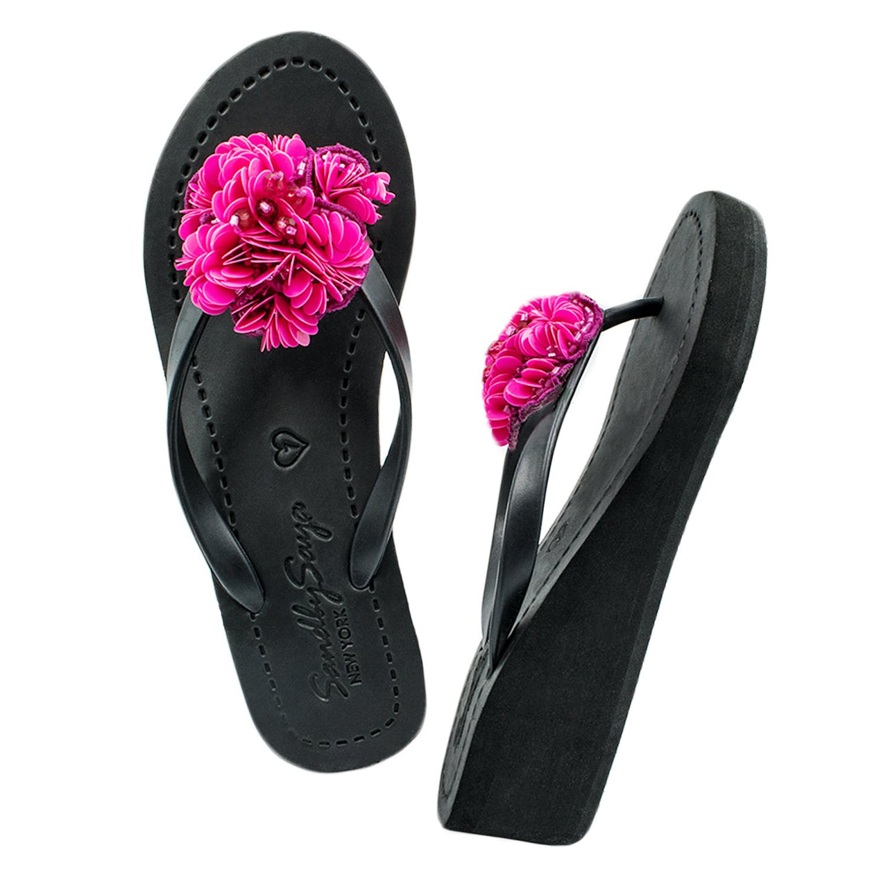 SAND BY SAYA N.Y. - Noho Pink Flower - Embroidered Mid Wedge Flip Flops - 1 COLOR -