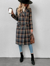 Thumbnail for Plaid Lapel Collar Trench Coat Jacket - K - 1 COLOR -