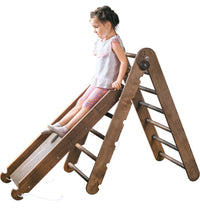 Thumbnail for 2in1 Montessori Climbing Set: Triangle Ladder + Slide Board/Ramp – Beige