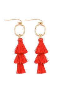 Thumbnail for Three Drop Tassel With Metal Hook Earrings - 11 COLORS -