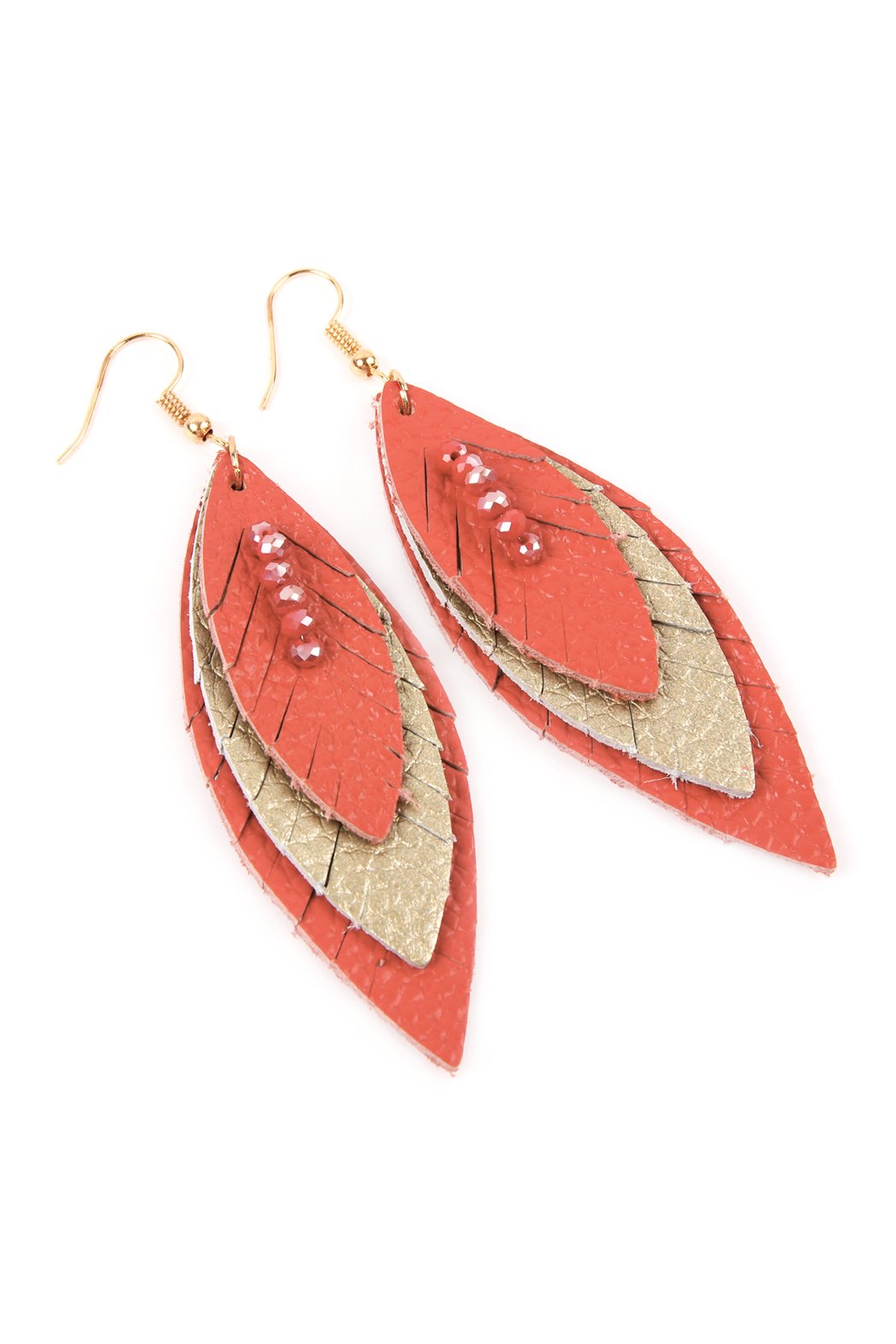 Three Layer Fringe Leather Marquise Earrings - 14 COLORS -