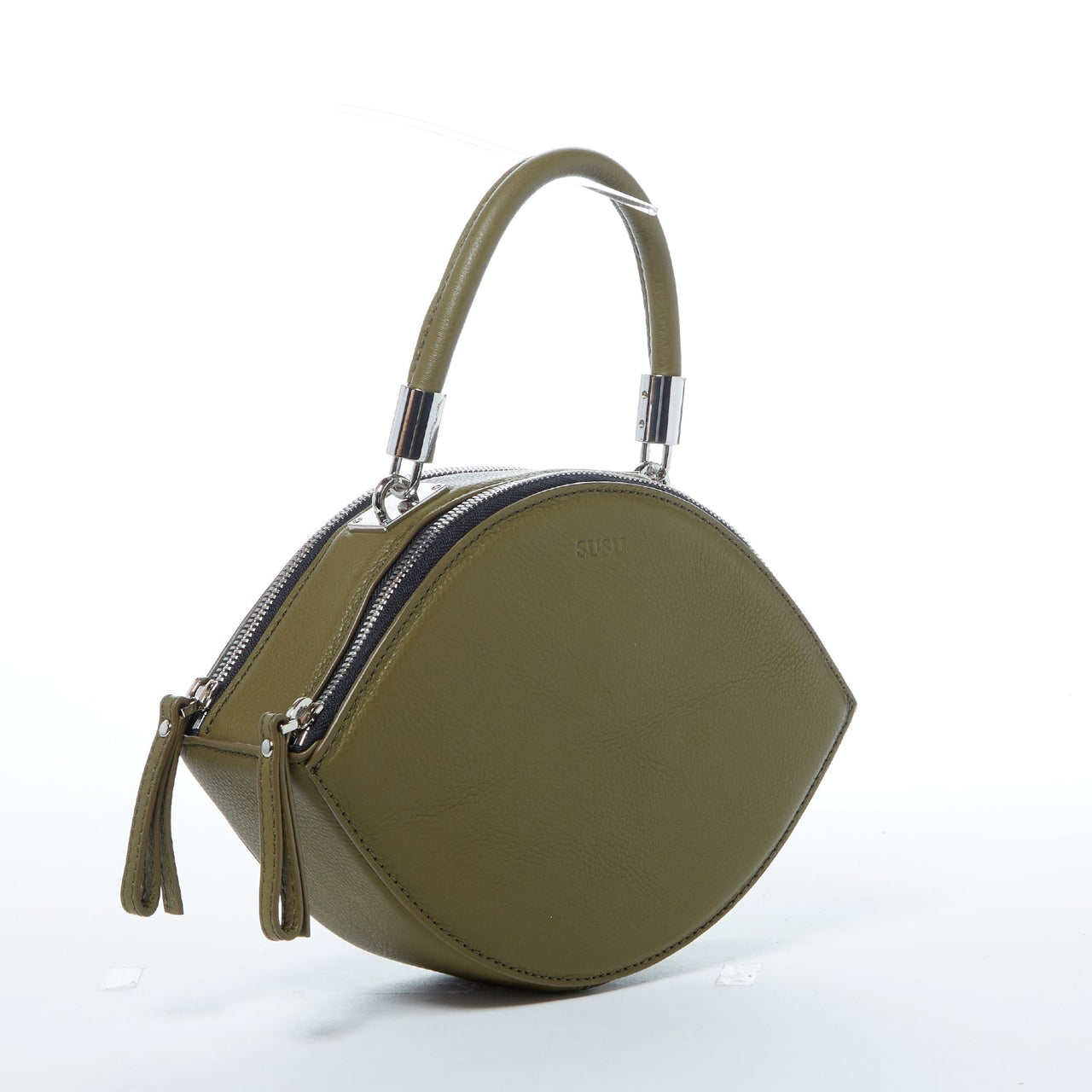 Kiss Circle Shape Leather Crossbody Bag Olive Green -