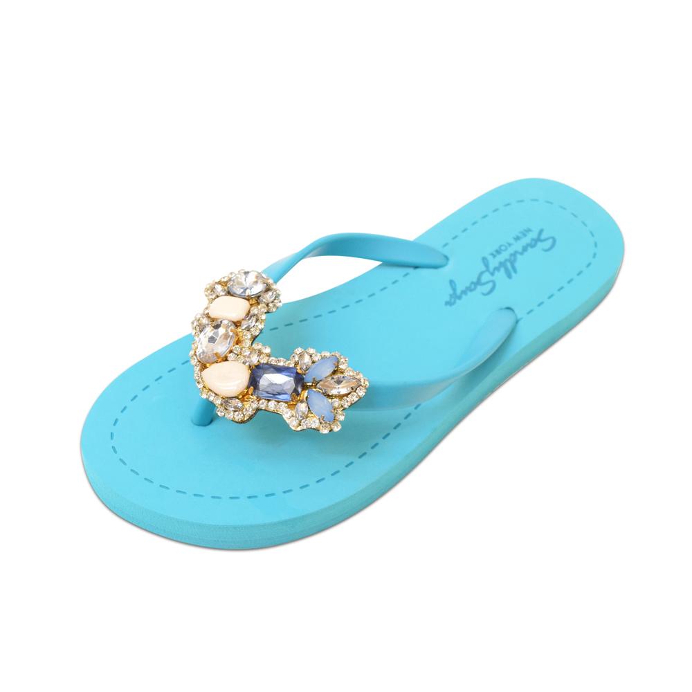 SAND BY SAYA N.Y. - Blue York - Rhinestone Flat Flip Flops Sandal - 5 COLORS -