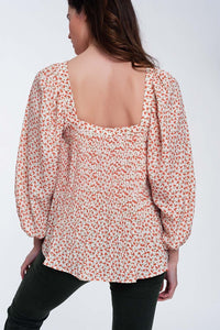 Thumbnail for Q2 - Puff Sleeve Top With Square Neck in Coral Floral Print - 1 COLOR -