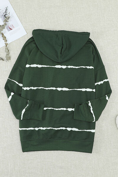 Drawstring Striped Dropped Shoulder Hoodie - T - 2 COLORS -