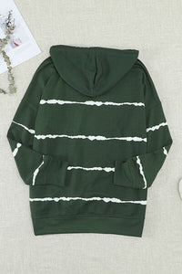 Thumbnail for Drawstring Striped Dropped Shoulder Hoodie - T - 2 COLORS -