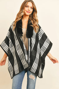 Thumbnail for Riah Fashion - Plaid Fur Open Front Kimono -