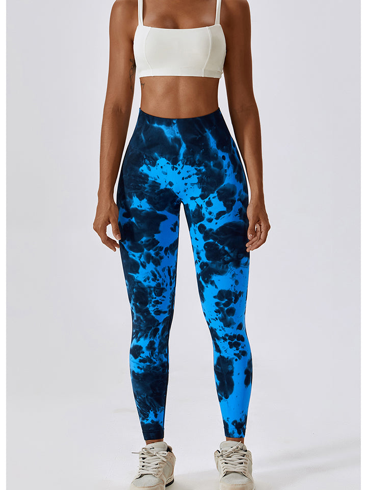 Tie Dye Wide Waistband Active Leggings - T - 7 COLORS -