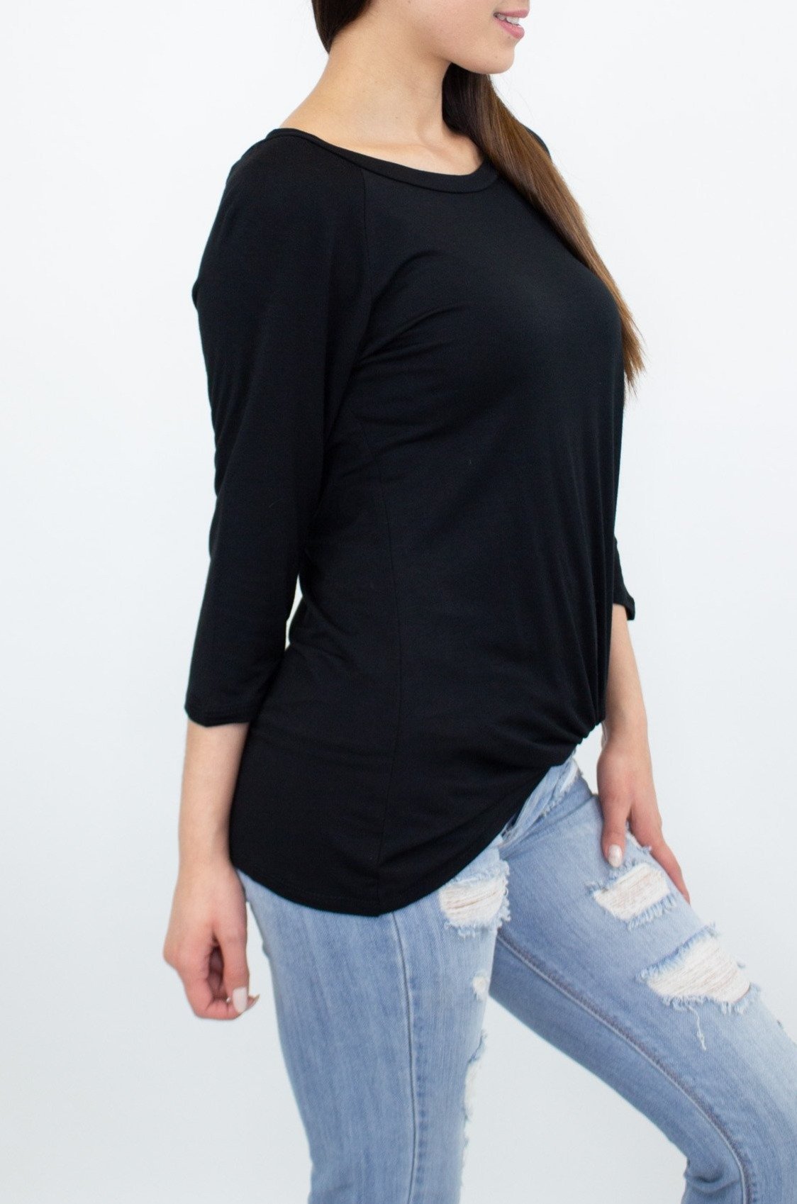 Stylespect - Twisted Front Comfortable Top - Black - 1 COLOR -