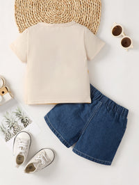 Thumbnail for KEEP RUNNING Round Neck Tee and Denim Shorts Set - 2 PCS. -  T - 1 COLOR -