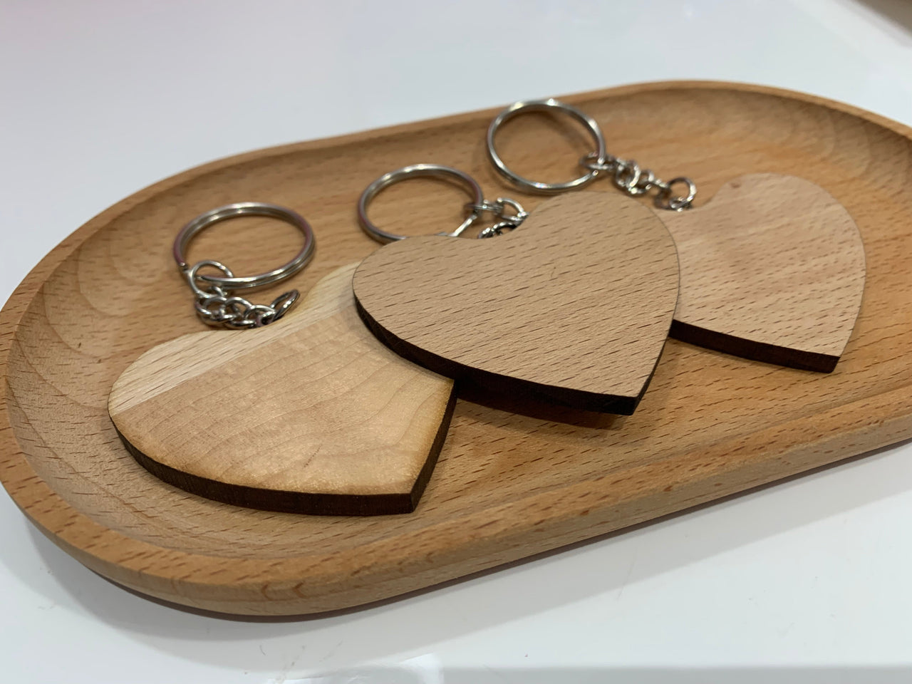 Wood Natural Creations - Handmade Solid Wood Keychain - Heart -