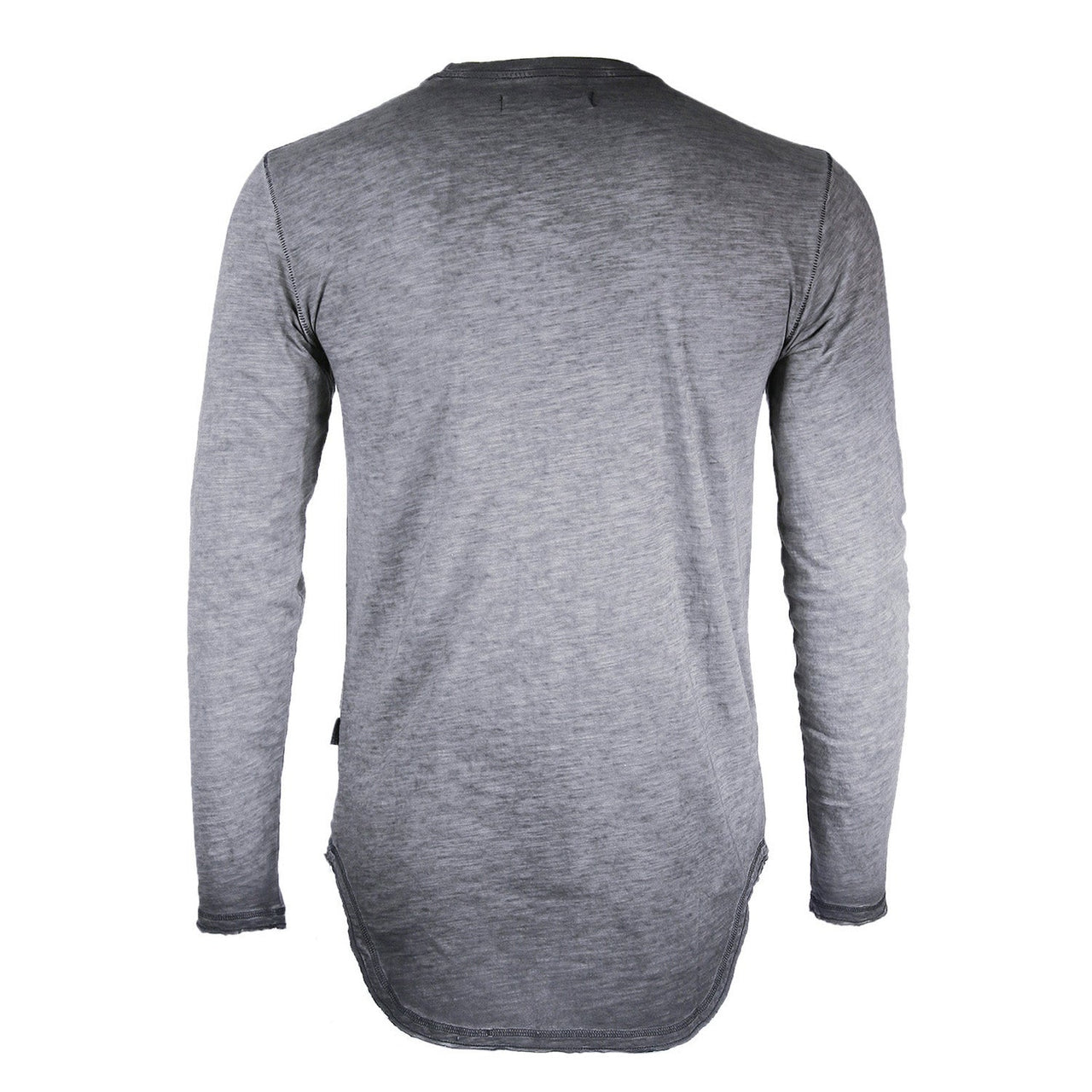 Mens Long Sleeve Crewneck Oil Wash Vintage Raw Edge Hem T Shirt - 1 COLOR