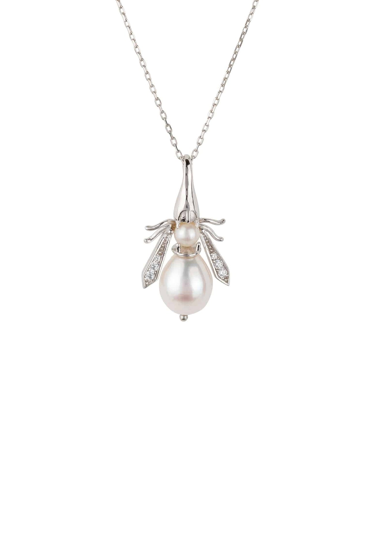 LATELITA - Pearl Gemstone Honey Bee Pendant Necklace Silver -