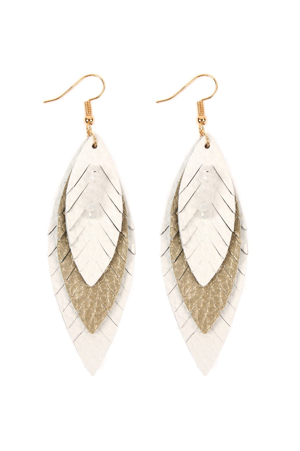 Three Layer Fringe Leather Marquise Earrings - 14 COLORS -