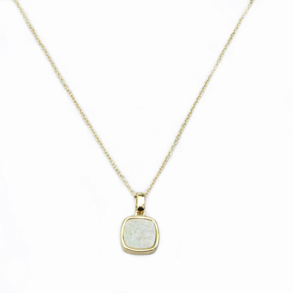 Christy Square Druzy Necklace in Gold