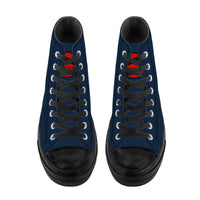 Thumbnail for OOTO - High Top Canvas Shoes  - CLASSIC B & R ON DARK BLUE -  Black soles - 1 COLOR -