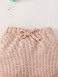 Thumbnail for Baby Girl Waffle-Knit Tie-Shoulder Top and Shorts Set with Headband - 3 PCS - T - 2 COLORS -