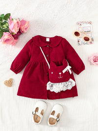 Thumbnail for Peter Pan Collar Buttoned Long Sleeve Dress with matching Bag - 3 PCS. - T - 1 COLOR -