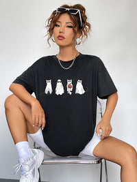 Thumbnail for Round Neck Short Sleeve Ghost Graphic T-Shirt - T - 3 COLORS -