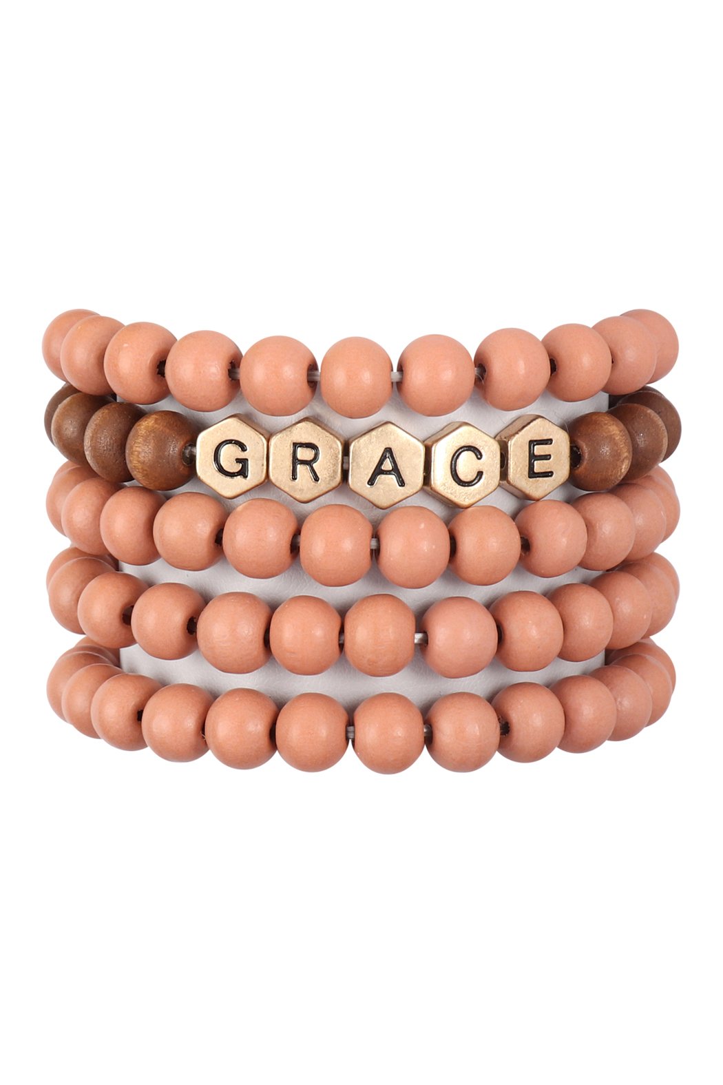 Riah Fashion - "Grace " Wood Beads Stackable Charm Bracelet - 5 COLORS -