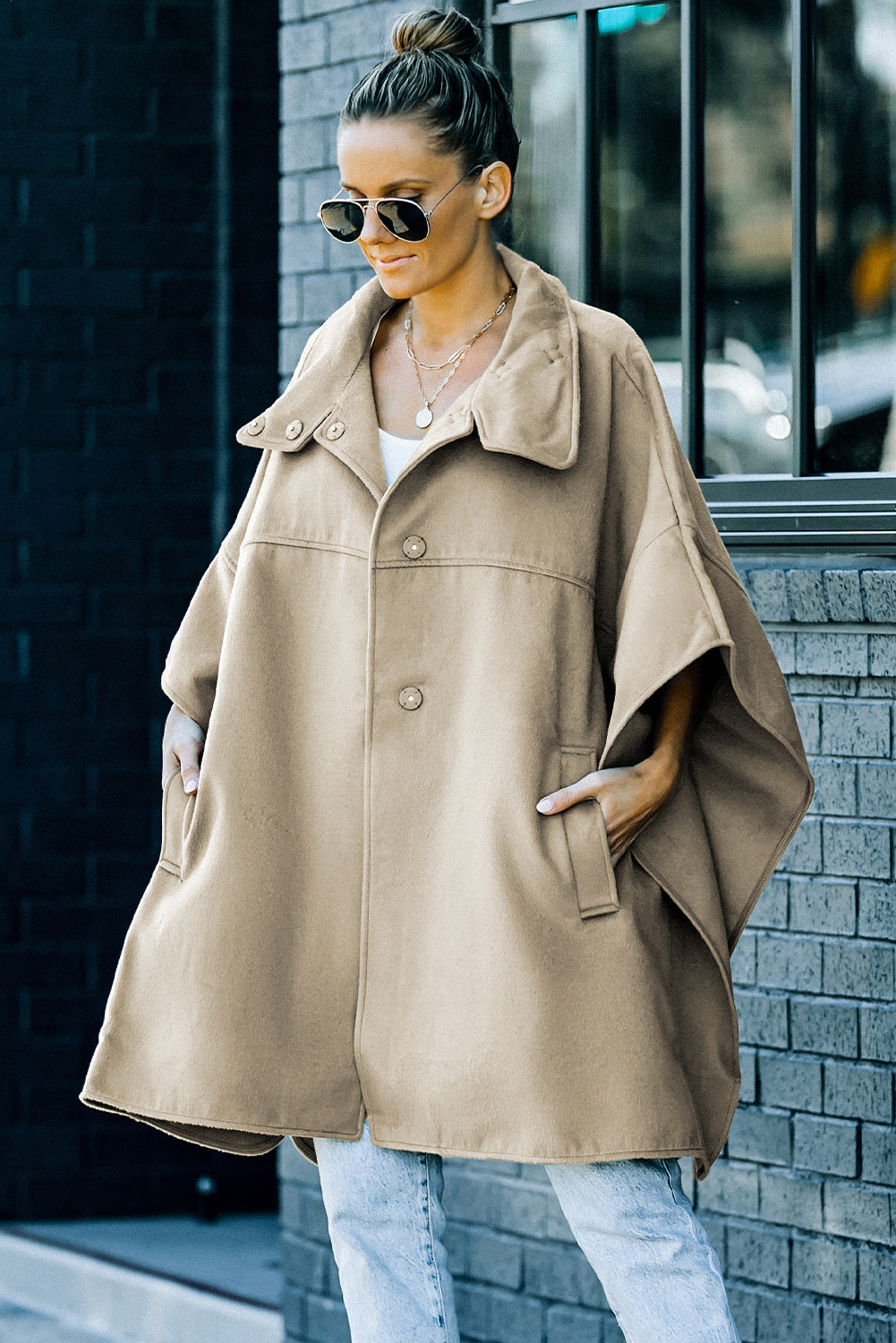 Snap Down Dolman Sleeve Coat - T - 1 COLOR -