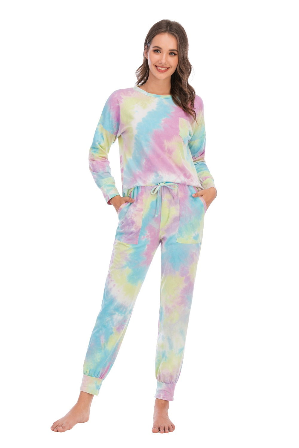 Tie-Dye Top and Pants Lounge Set - 2 PCS. - T - 2 COLORS -