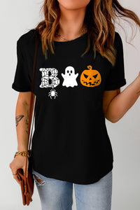 Thumbnail for Round Neck Short Sleeve BOO Graphic T-Shirt - T - 1 COLOR -