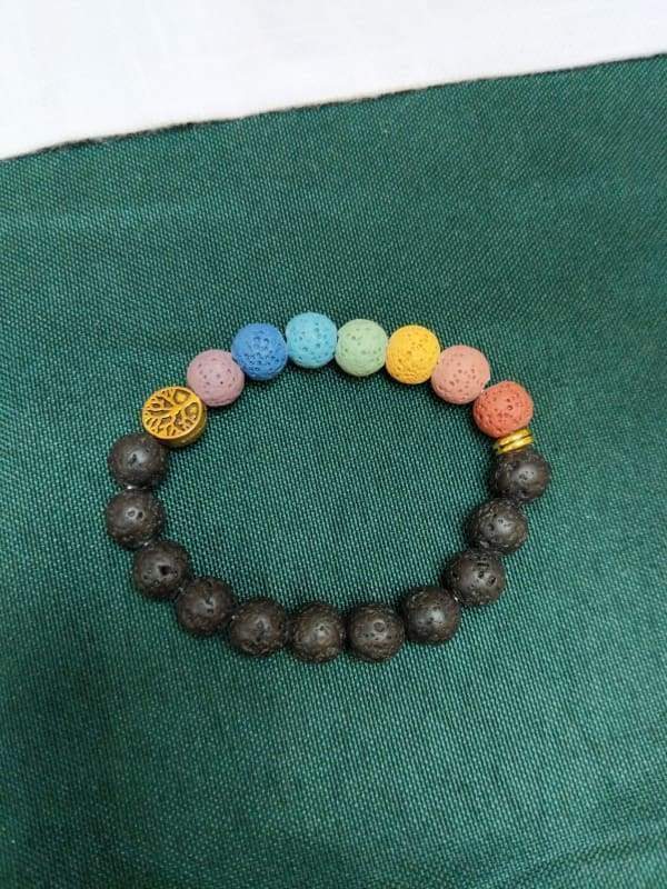 Golden Tree of Life Seven Chakra Lava Stone Bracelet -