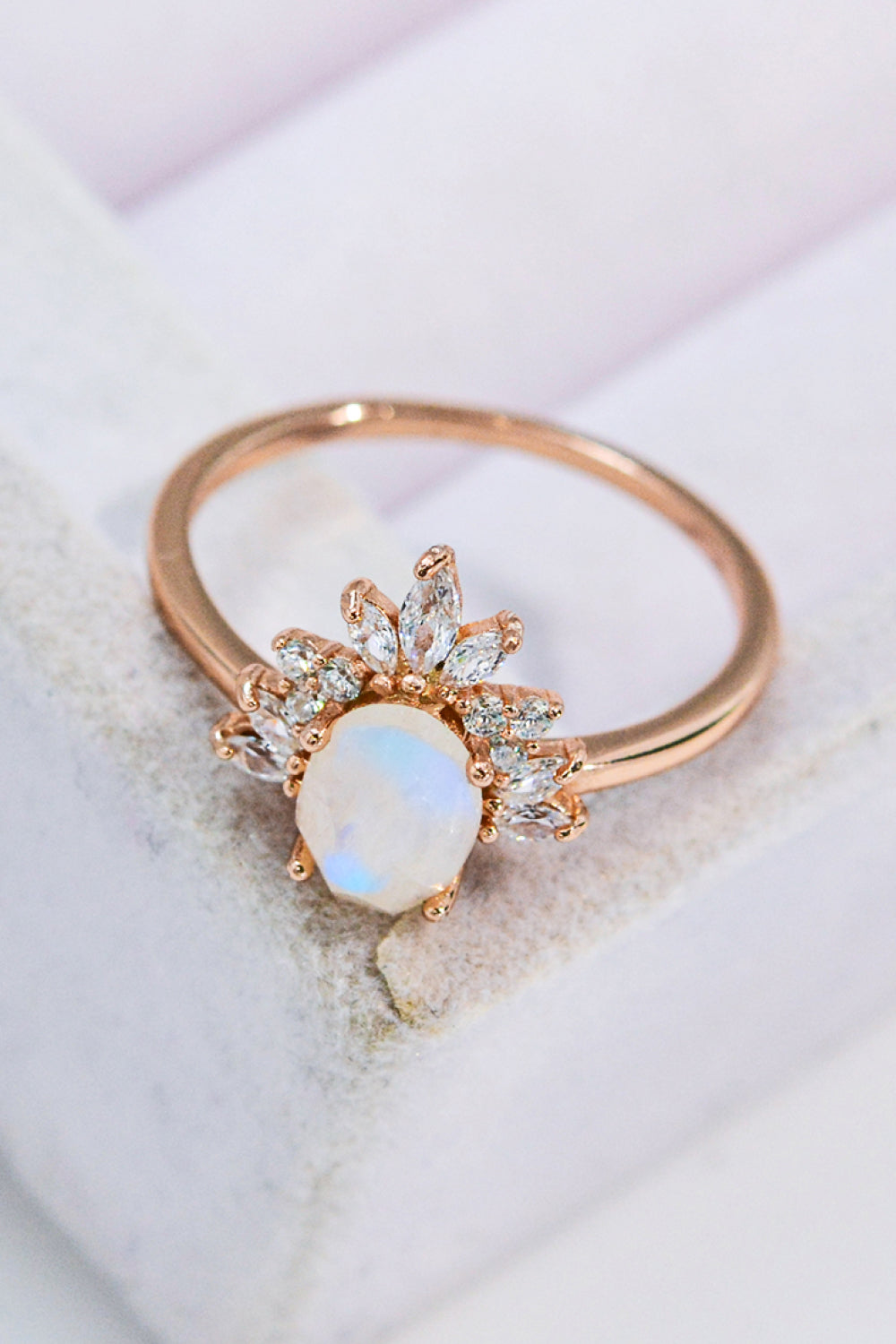 18K Rose Gold-Plated Natural Moonstone Ring - T - SIZES 6 THRU 9 - 1 FINISH -