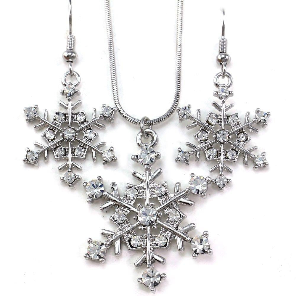 Fashion Hut Jewelry - Snowflake Winter Clear Crystal Necklace Earring Set - 3 PCS. -